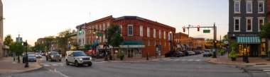 Valparaiso, Indiana, USA - August 21, 2021: The business district on Lincolnway  Street and Washington Street corner