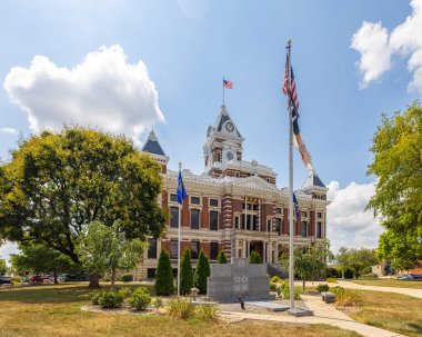 Franklin, Indiana, USA - August 20, 2021: The Johnson County Courthouse and it is War Memorial