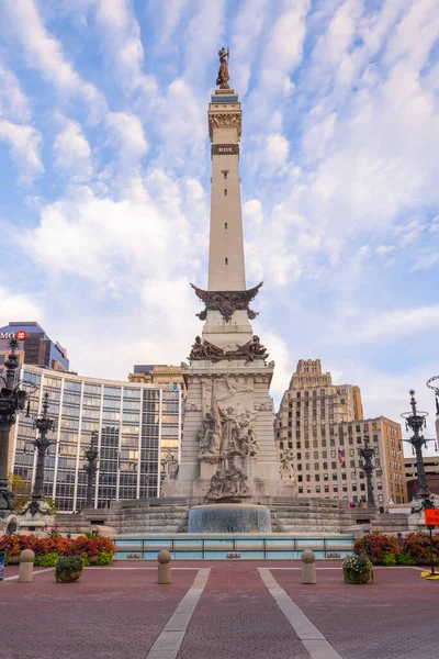 Indianapolis, Indiana, USA - October 19, 2021: The Indiana State Soldiers and Sailors Monument as seen on Monument Cir street