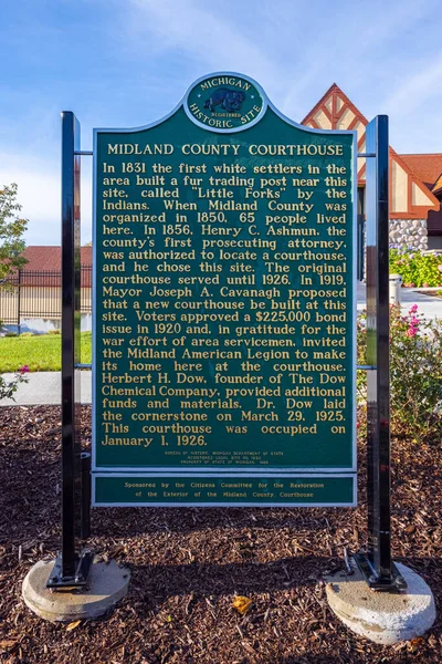 Midland Michigan Usa October 2021 Plaque Tells History Midland County — стоковое фото