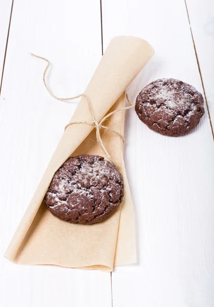 Fresh chocolate cookies on the white background — Stock Photo, Image