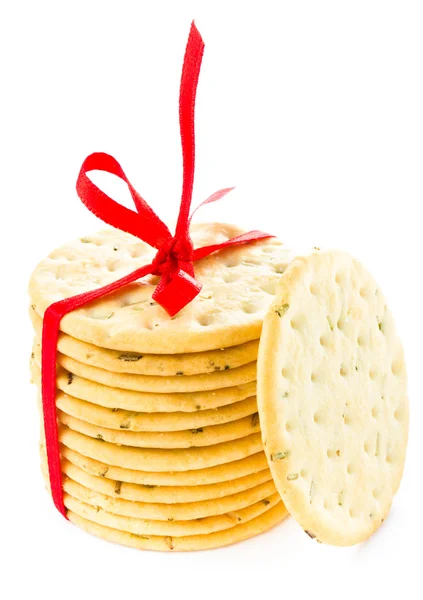 Christmas shortbread wrapped with red ribbon pastry cookies — Stock Photo, Image