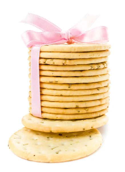 Feestelijk verpakt met roze lint gebak cookies — Stockfoto