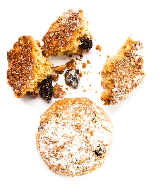 Pile of chocolate chips small cookies on white background. — Stock Photo, Image