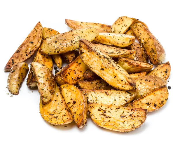 Batatas fritas cunhas de batata no país estilizado sobre fundo branco — Fotografia de Stock