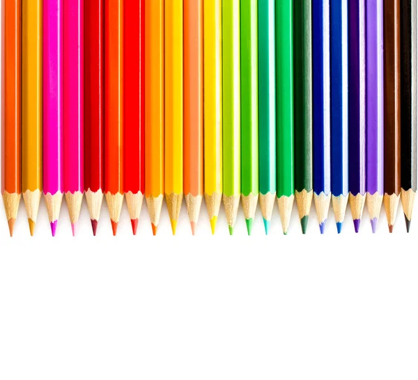 Colored pencils rainbow on white background close up — Stock Photo, Image