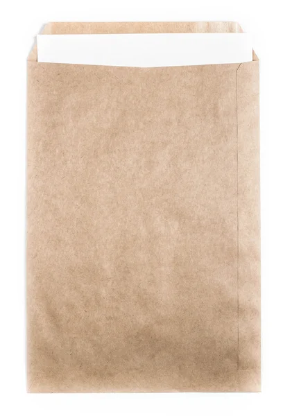 Big Brown recycled Envelope document with paper card on white background, — Stock Photo, Image