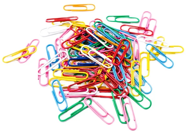 Bunch of colorful paper clips isolated on white background Stock Image