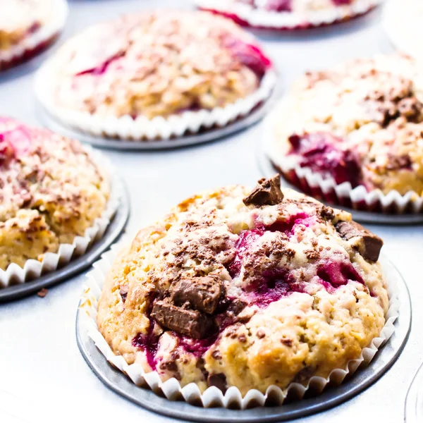 Cakes with mixed berries and chocolate sprinkles — Stock Photo, Image