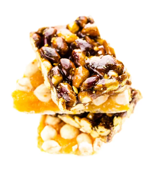 Healthy nut bar isolated on white background. — Stock Photo, Image