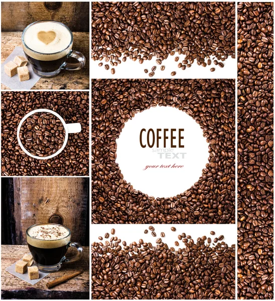 Espresso, Cappuccino, Mokka und Kaffeebohnen — Stockfoto