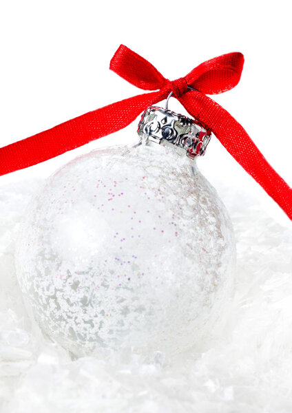 White Christmas Ball with Red Ribbon