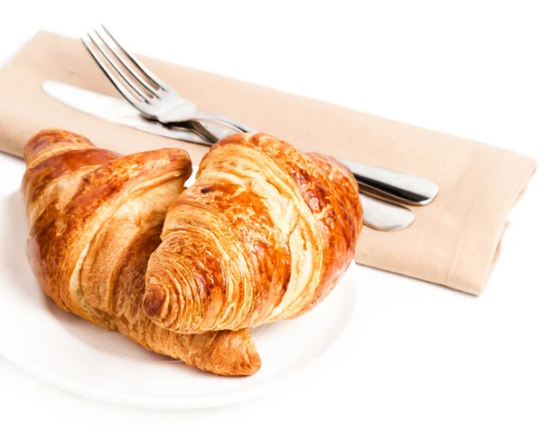 Frühstück mit französischen Croissants und Kaffee — Stockfoto