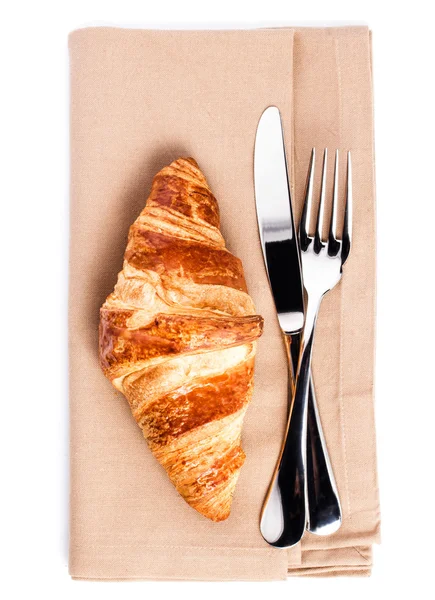 Fresh Croissants on linen tablecloth — Stock Photo, Image