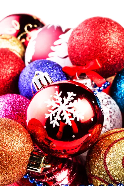 Christmas card with pile of Christmas balls and decorations — Stock Photo, Image