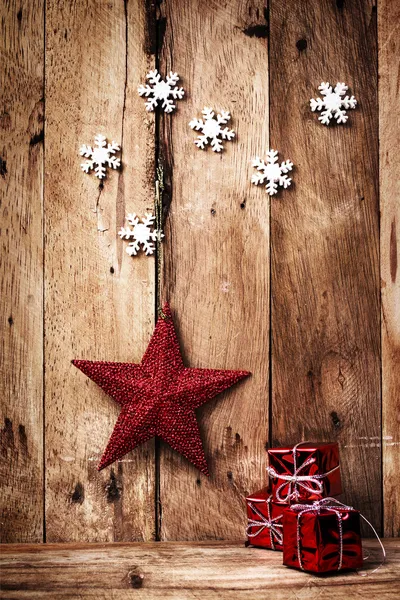 Boże Narodzenie tło z czerwona gwiazda i płatki śniegu — Zdjęcie stockowe