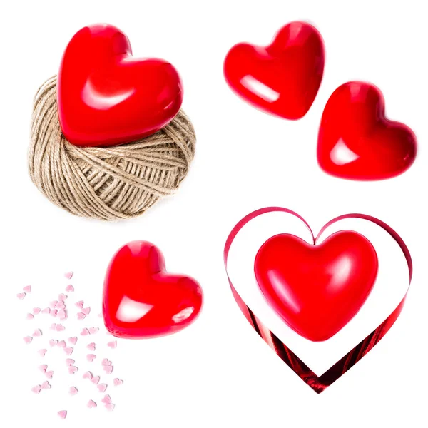 Set kırmızı kalpler ile Sevgililer günü kartları — Stok fotoğraf