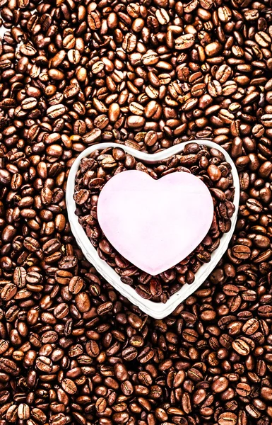 Roasted Coffee Beans with Heart Shaped Paper Sticker — Stock Photo, Image