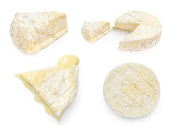 Sýr Brie Nebo Camambert Izolovaný Bílém Pozadí Trojúhelník Sýra Camembert — Stock fotografie