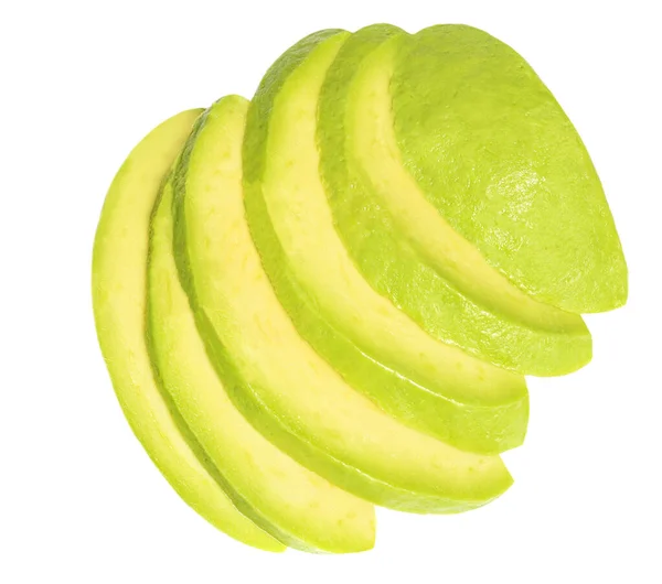 Avocadoscheiben Isoliert Auf Weißem Hintergrund Geschnittene Avocado Draufsicht Flache Lage — Stockfoto