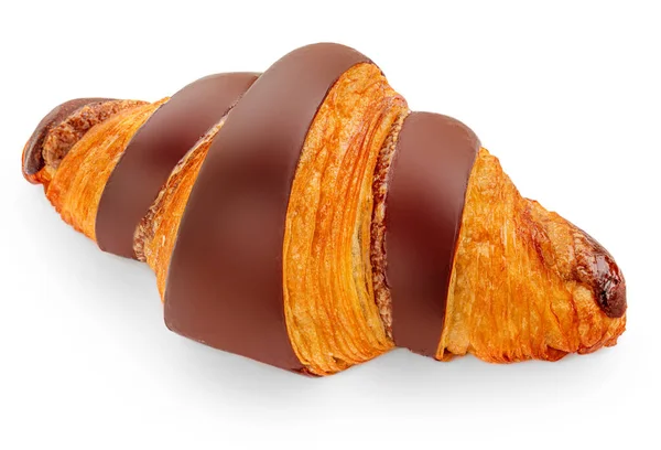 Čokoládový Croissant Izolovaný Bílém Pozadí Čokoládové Těsto Zavřít — Stock fotografie