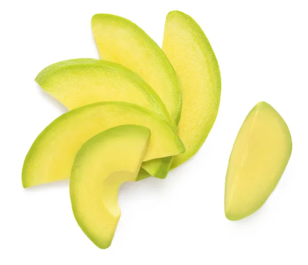 Avocadoscheiben Isoliert Auf Weißem Hintergrund Avocadofruchtstück Von Oben — Stockfoto