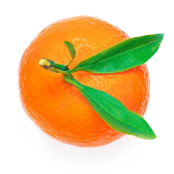 Tangerine Clementine Sinaasappelen Vruchten Met Groen Blad Geïsoleerd Witte Achtergrond — Stockfoto