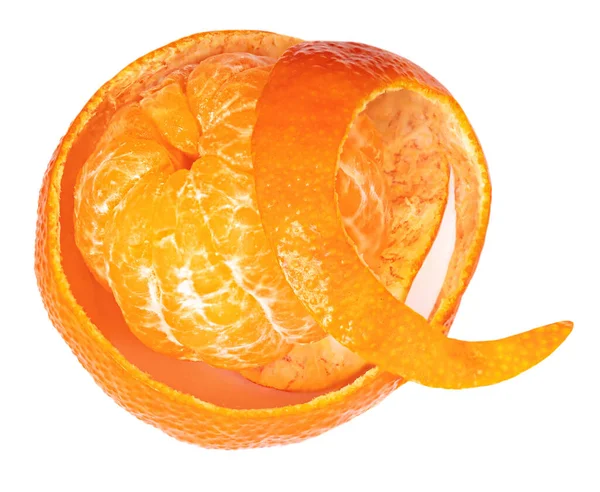 柑橘或柑橘果皮在白色背景下分离 新鲜的曼达林卷曲顶部视图 平面拉 — 图库照片