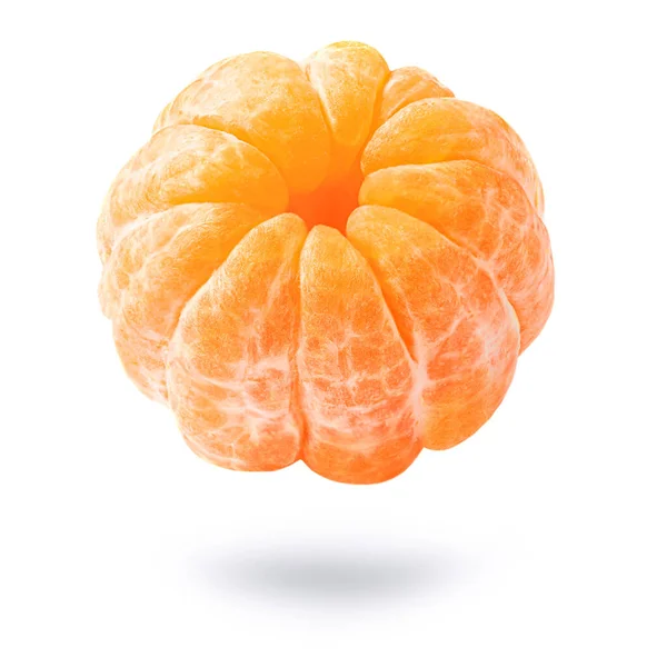 Geïsoleerde Geschilde Mandarijnen Clementine Sinaasappelen Levitatie Concept Mandarijn Lucht Witte — Stockfoto