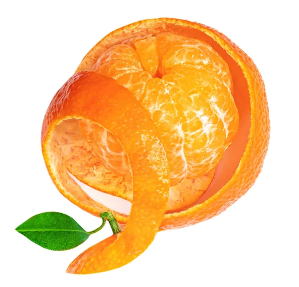 Tangerine Clementine Oranges Fruits Peel Twist Isolated White Background Fresh — Stock Photo, Image