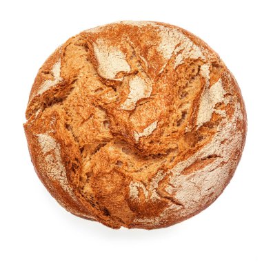 Beyaz arka planda izole edilmiş taze pişmiş ekmek. Pastane, geleneksel yemek konsepti. Üst yaşam