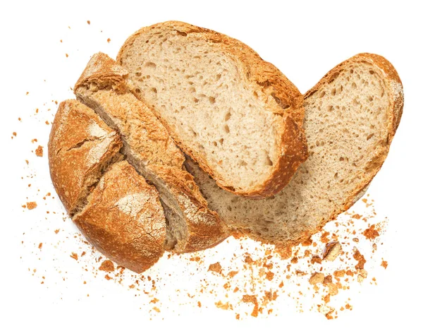 Свежеиспеченный Хлеб Крошками Выделенными Белом Фоне Нарезанный Нарезанный Пшеничный Хлеб — стоковое фото
