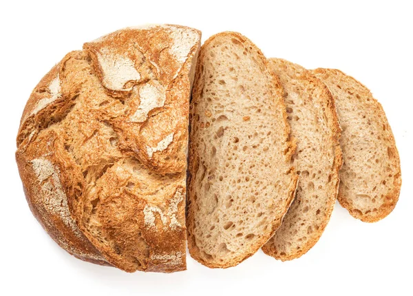 Pane Rotondo Appena Sfornato Isolato Sfondo Bianco Pane Grano Tagliato — Foto Stock