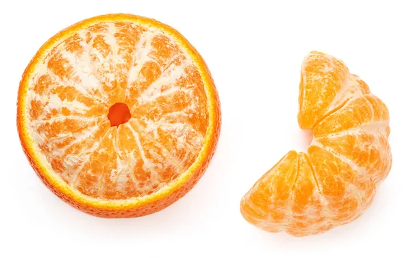 Geschälte Mandarinen Orangen Früchte Oder Mandarinen Isoliert Auf Weißem Hintergrund — Stockfoto