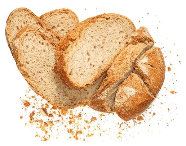 Pão Recém Assado Com Migalhas Isoladas Fundo Branco Pão Trigo — Fotografia de Stock