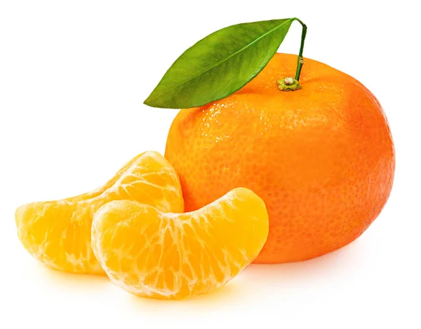 Mandarijn Sinaasappel Vruchten Mandarijnen Geïsoleerd Witte Achtergrond Verse Mandarijn Met — Stockfoto
