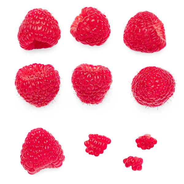 Raspberry Isolated Raspberry White Background Pattern Top View Collection Summer — Stock Photo, Image
