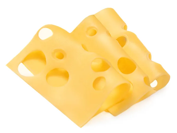Käse Mit Loch Isoliert Käsescheiben Auf Weißem Hintergrund Top Vie — Stockfoto