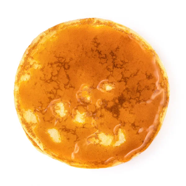 One Ancake Caramel Sauce Isolated White Background Sweet Pancake Top — Stockfoto