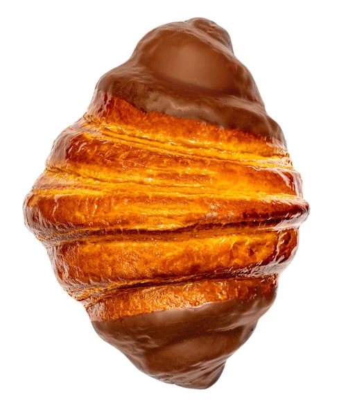 Fresh Croissant Chocolate Isolated White Background Chocolate Pastry Close Top — Foto de Stock