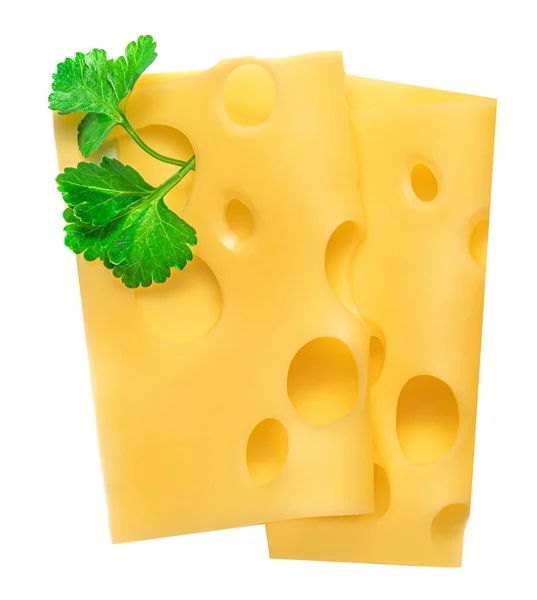 Fatias Queijo Para Hambúrguer Isolado Fundo Branco Leerdammer Cheese Top — Fotografia de Stock