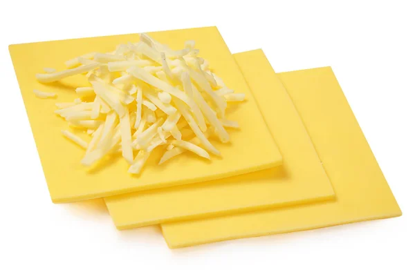 Käsescheiben Für Sandwiches Isoliert Auf Weißem Hintergrund Draufsicht Geschnittener Käse — Stockfoto