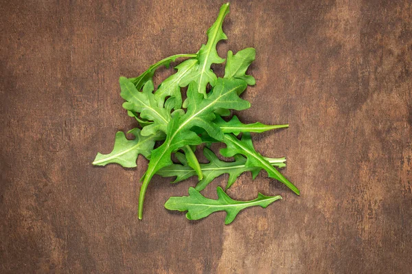 Ruccola Leaf Wooden Table Heap Fresh Green Arugula Leaves Collection — Stock Photo, Image