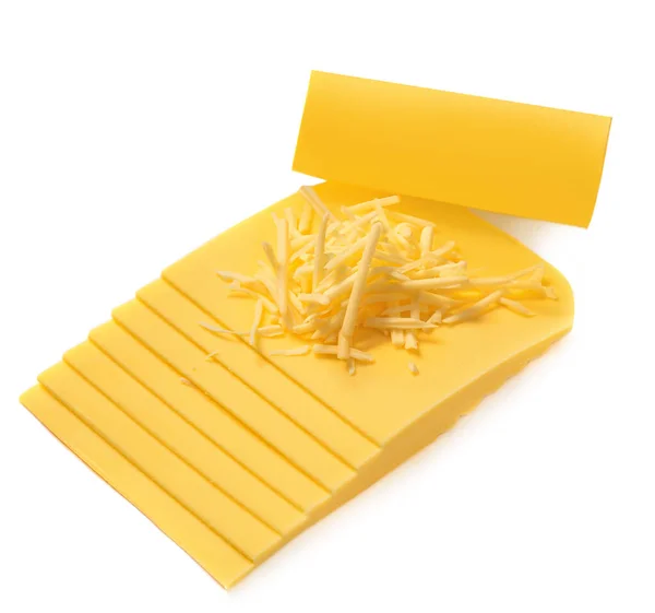 Scheibenkäse Isoliert Auf Weißem Hintergrund Draufsicht Geschnittener Käse — Stockfoto