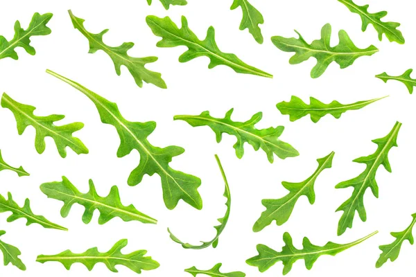 Foglia Rucola Isolata Fondo Bianco Raccolta Foglie Rucola Verde Fresco — Foto Stock