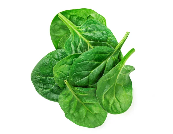 Spinach Leaves Isolated White Background Fresh Spinach Closeup Top View — Stock Photo, Image