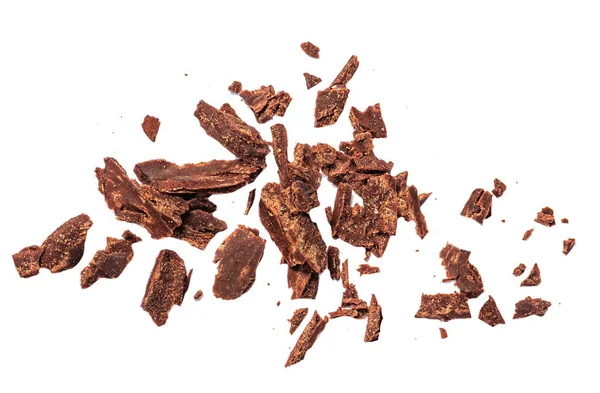 Beyaz Arka Planda Izole Edilmiş Izgara Çikolata Parçaları Ezilmiş Koyu — Stok fotoğraf