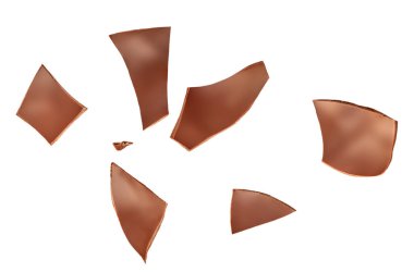 Crushed Chocolate pieces isolated on white background. Milk chocolate collectio