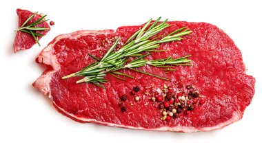 Fresh beef steak isolated on white background, top view. 