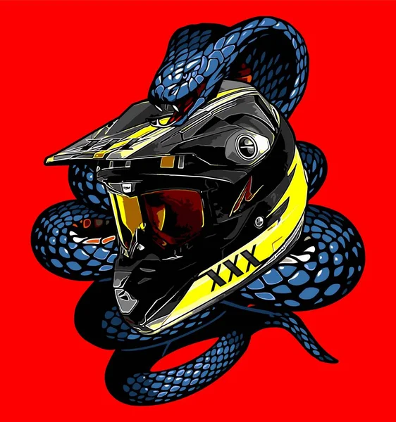 Yellow Motorcycle Helmet Wrapped Snake — Stockvektor